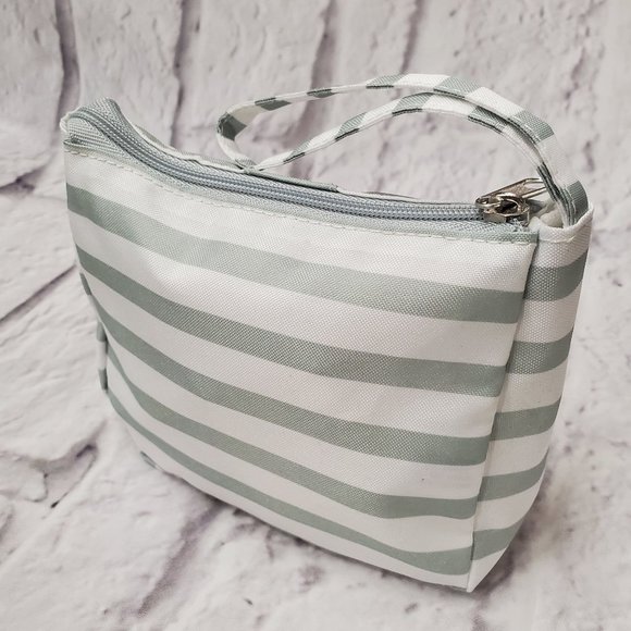 Travel bag Green & White Stripe with Wristlet - Picture 2 of 3